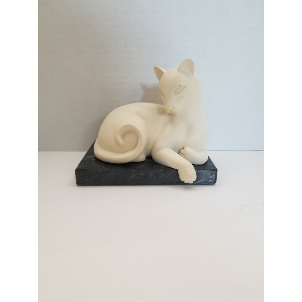 Vintage White Siamese Cat Book End With Heavy Marble Base Crowning Touch